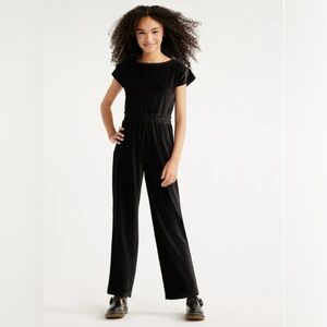 Free Assembly Black Girls Velvet Ribbed Corduroy Jumpsuit Size XL(14-16)